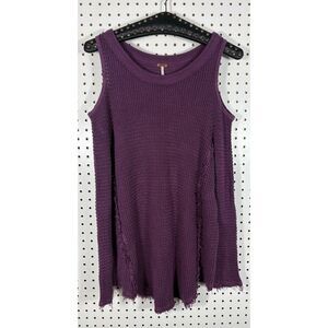 Free People cold shoulder waffle knit raw hem sweater size S oversized